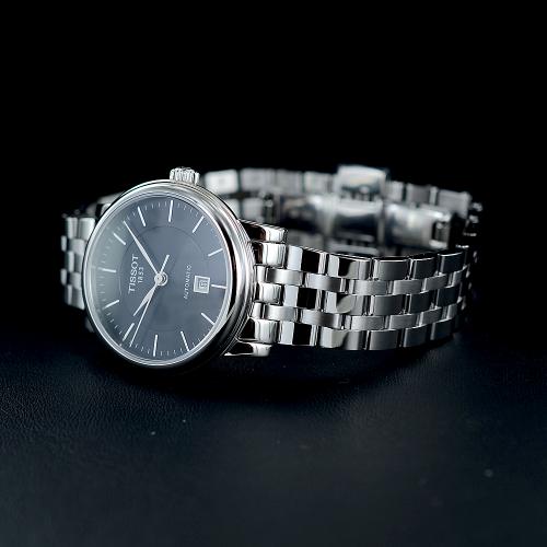 Tissot T Classic Carson Premium Automatic Lady Black Dial Silver Steel Strap Watch for Women - T122.207.11.051.00 Authentic Buy Shop Now