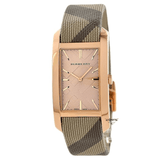 Burberry The Pioneer Rose Gold Dial Haymarket Brown Leather Strap Watch for Women - BU9408 Authentic Buy Shop Now