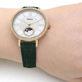 Fossil Jacqueline Multifunction Moonphase Mother of Pearl White Dial Green Leather Strap Watch for Women - ES5244 Authentic Buy Shop Now