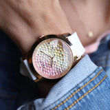 Guess Crush Crystals Gold Dial White Rubber Strap Watch for Women - W1223L3 Authentic Buy Shop Now
