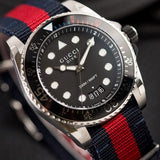 Gucci Dive Black Dial Red & Blue Nylon Strap Watch For Men - YA136210 Authentic Buy Shop Now