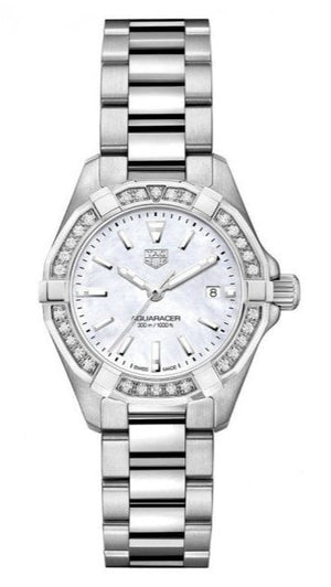 Tag Heuer Aquaracer Diamonds Mother of Pearl White Dial Silver Steel Strap Watch for Women - WBD1413.BA0741 Authentic Buy Shop Now