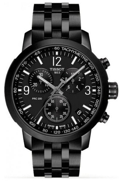 Tissot PRC 200 Chronograph Black Dial Black Steel Strap Watch For Men - T114.417.33.057.00 Authentic Buy Shop Now