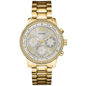 Guess Multi-function Diamonds White Dial Gold Steel Strap Watch for Women - W0559L2 Authentic Buy Shop Now