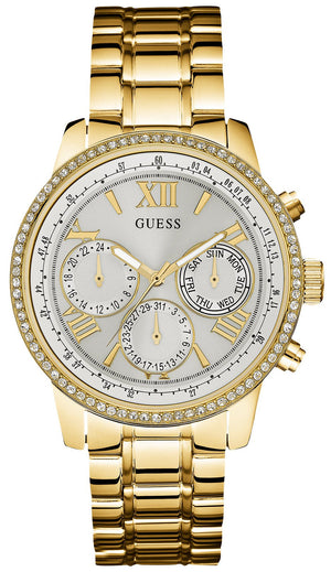 Guess Multi-function Diamonds White Dial Gold Steel Strap Watch for Women - W0559L2 Authentic Buy Shop Now