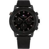 Tommy Hilfiger Troy Chronograph Black Dial Black Leather Strap Watch For Men - 1792110 Authentic Buy Shop Now