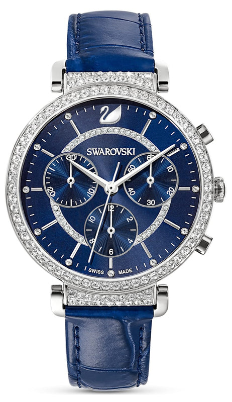 Swarovski Passage Chrono Crystal Blue Dial Blue Leather Strap Watch for Women - 5580342 Authentic Buy Shop Now