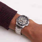 Fossil FB-01 Automatic Skeleton Black Dial Silver Steel Strap Watch for Men - ME3190 Authentic Buy Shop Now