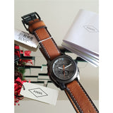 Fossil Machine Chronograph Black Dial Brown Leather Strap Watch for Men - FS5234 Authentic Buy Shop Now