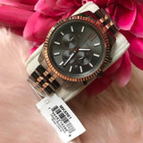 Michael Kors Lexington Chronograph Black Dial Two Tone Steel Strap Watch for Men - MK8561