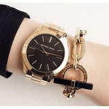 Michael Kors Runway Black Dial Gold Steel Strap Watch for Women - MK3478 Authentic Buy Shop Now