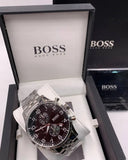 Hugo Boss Aeroliner Chronograph Black Dial Silver Steel Strap Watch For Men - 1512446 Authentic Buy Shop Now