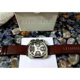 Diesel BAMF Chronograph Beige Dial Brown Leather Strap Watch For Men - DZ7343 Authentic Buy Shop Now