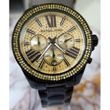 Michael Kors Wren Chronograph Gold Dial Black Steel Strap Watch for Women - MK5961 Authentic Buy Shop Now