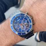 Michael Kors Bayville Chronograph Blue Dial Grey Steel Strap Watch For Men - MK8727 Authentic Buy Shop Now