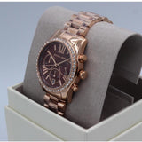 Michael Kors Lexington Chronograph Red Dial Rose Gold Steel Strap Watch For Women - MK7275 Authentic Buy Shop Now