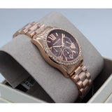Michael Kors Lexington Chronograph Red Dial Rose Gold Steel Strap Watch For Women - MK7275 Authentic Buy Shop Now
