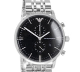 Emporio Armani Gianni Chronograph Black Dial Silver Steel Strap Watch For Men - AR80009 Authentic Buy Shop Now