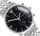 Emporio Armani Gianni Chronograph Black Dial Silver Steel Strap Watch For Men - AR80009 Authentic Buy Shop Now