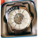Fossil Flynn Mechanical Skeleton Beige Dial Brown Leather Strap Watch for Men - BQ2215 Authentic Buy Shop Now