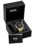 Hugo Boss Navigator Black Dial Gold Steel Strap Watch for Men - 1513531 Authentic Buy Shop Now