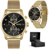 Hugo Boss Skymaster Black Dial Gold Mesh Bracelet Watch for Men - 1513838 Authentic Buy Shop Now