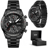 Hugo Boss Pilot Edition Chronograph Black Dial Black Steel Strap Watch for Men - 1513854 Authentic Buy Shop Now