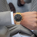 Tommy Hilfiger Daniel Chronograph Black Dial Gold Steel Strap Watch For Men - 1791978 Authentic Buy Shop Now