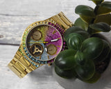 Guess Sugarrush Quartz Multicolor Dial Gold Steel Strap Watch For Women - GW0258L1 Authentic Buy Shop Now