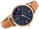 Fossil Jacqueline Three Hand Date Luggage Blue Dial Brown Leather Strap Watch for Women - ES4274 Authentic Buy Shop Now