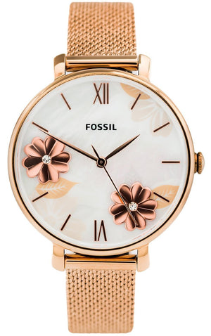 Fossil Jacqueline Three-Hand White Dial Rose Gold Mesh Bracelet Watch for Women - ES4534 Authentic Buy Shop Now