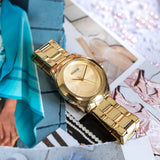 Guess Cubed Analog Gold Dial Gold Steel Strap Watch For Women - GW0606L2 Authentic Buy Shop Now