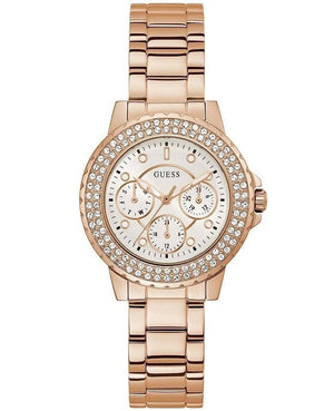 Guess Crown Jewel Multifunction Diamonds White Dial Rose Gold Steel Strap Watch For Women - GW0410L3 Authentic Buy Shop Now