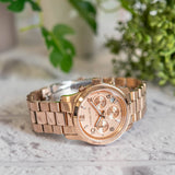 Michael Kors Runway Chronograph Rose Gold Dial Rose Gold Steel Strap Watch For Women - MK7324 Authentic Buy Shop Now