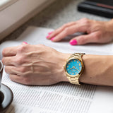 Michael Kors Lennox Analog Blue Dial Gold Steel Strap Watch for Women - MK7460 Authentic Buy Shop Now