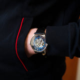 Fossil Townsman Automatic Skeleton Blue Dial Black Leather Strap Watch for Men - ME3200 Authentic Buy Shop Now