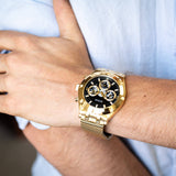 Guess Continental Chronograph Black Dial Gold Mesh Strap Watch For Men - GW0582G2 Authentic Buy Shop Now