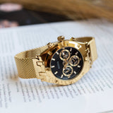 Guess Continental Chronograph Black Dial Gold Mesh Strap Watch For Men - GW0582G2 Authentic Buy Shop Now