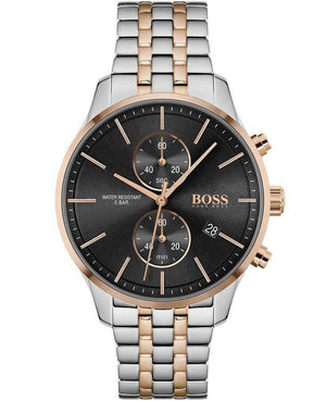 Hugo Boss Associate Chronograph Black Dial Two Tone Steel Strap Watch for Men - 1513840 Authentic Buy Shop Now