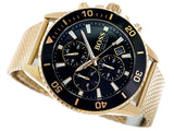 Hugo Boss Admiral Chronograph Black Dial Gold Mesh Bracelet Watch for Men - 1513906 Authentic Buy Shop Now