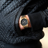 Michael Kors Lennox Chronograph Black Dial Rose Gold Steel Strap Watch For Men - MK9119 Authentic Buy Shop Now