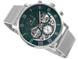 Tommy Hilfiger Legend Chronograph Green Dial Silver Mesh Bracelet Watch For Men - 1710567 Authentic Buy Shop Now