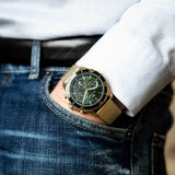 Tommy Hilfiger Jordan Chronograph Green Dial Gold Mesh Strap Watch For Men - 1792093 Authentic Buy Shop Now