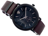 Versace V-Circle Manifesto Black Dial Maroon Leather Strap Watch for Men - VBQ040017 Authentic Buy Shop Now