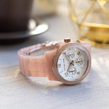 Michael Kors Runway Chronograph White Dial Pink Steel Strap Watch for Women - MK7424 Authentic Buy Shop Now