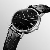 Longines Presence 38.5mm Automatic Black Dial Black Leather Strap Watch for Men - L4.921.4.52.2 Authentic Buy Shop Now