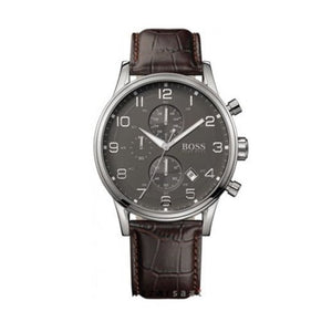 Hugo Boss Aeroliner Chronograph Quartz Grey Dial Brown Leather Strap Watch For Men - HB1512570 Authentic Buy Shop Now