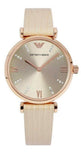 Emporio Armani Gianni T Bar Gunmetal Dial Beige Leather Strap Watch For Women - AR1681 Authentic Buy Shop Now