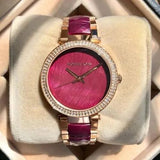 Michael Kors Parker Pink Mother of Pearl Dial Two Tone Steel Strap Watch for Women - MK6490 Authentic Buy Shop Now