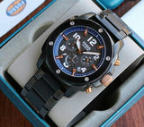 Fossil Modern Machine Chronograph Black Dial Blue Leather Strap Watch for Men - FS5066 Authentic Buy Shop Now